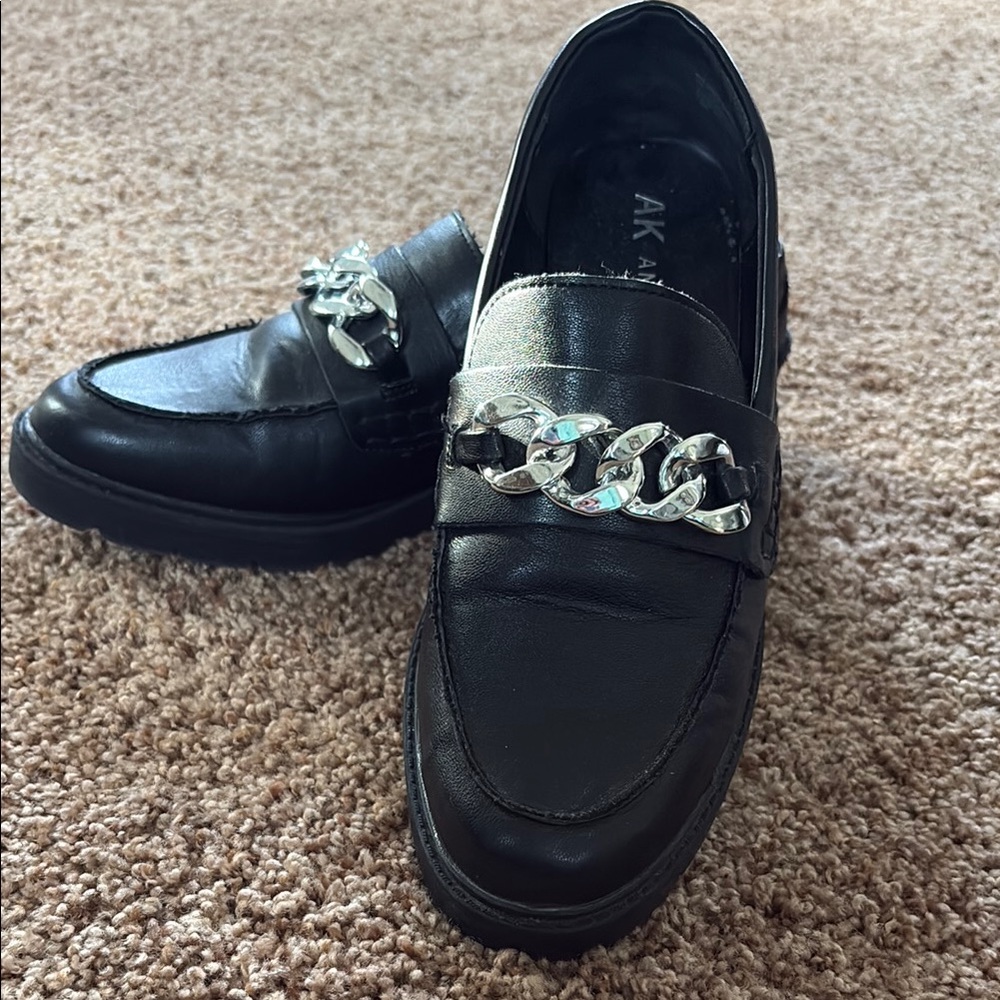 Black Loafers with Silver Chain Accent